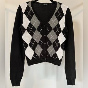 John Galt Brandy Melville Black Plaid Button Up Sweater
